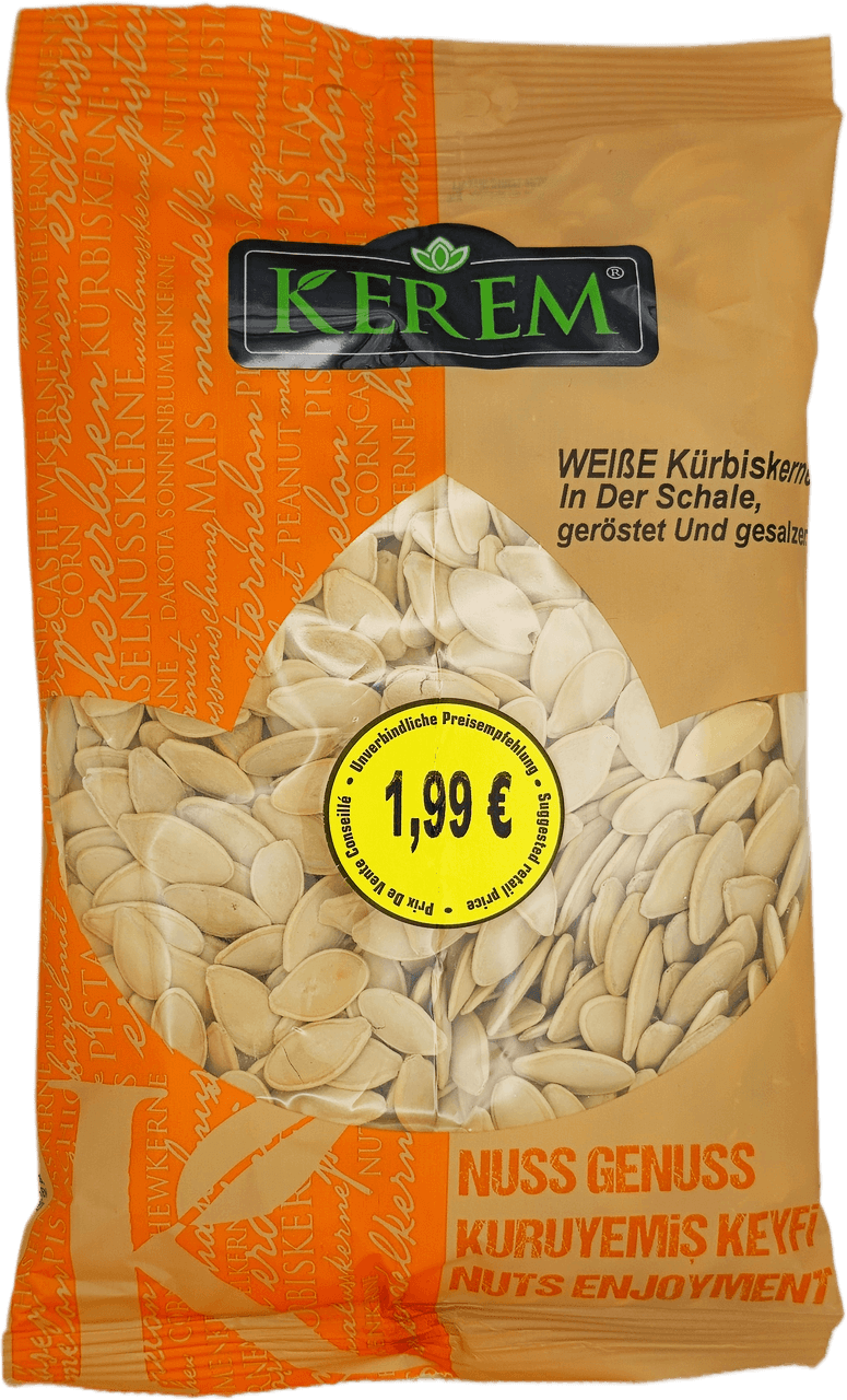 Weiße Kürbiskerne in der Schale geröstet und gesalzen