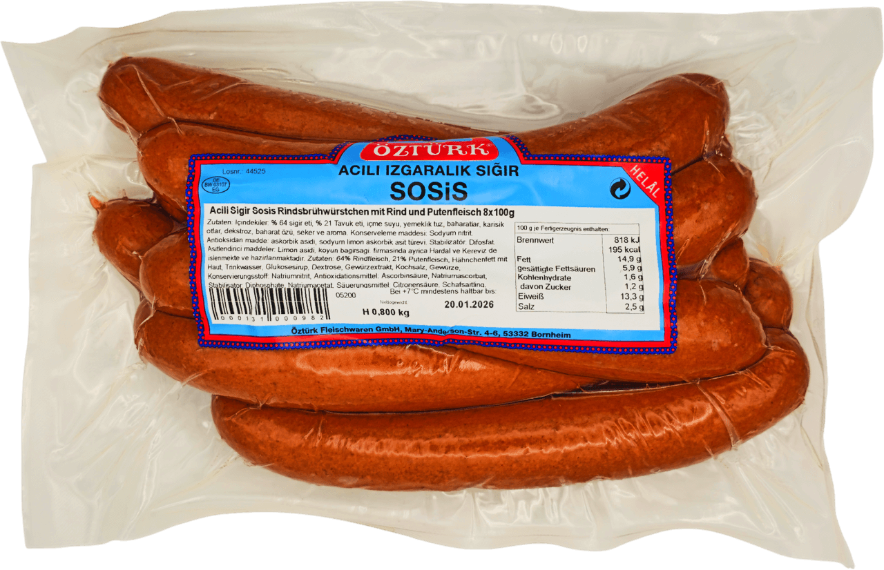 Rindsbrühwürstchen mit Rind und Putenfleisch