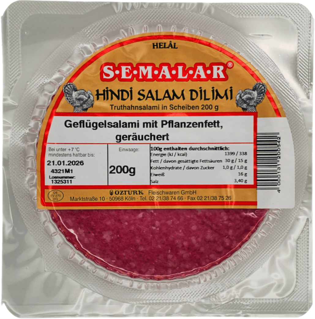 Geflügelsalami mit Pflanzenfett, geräuchert