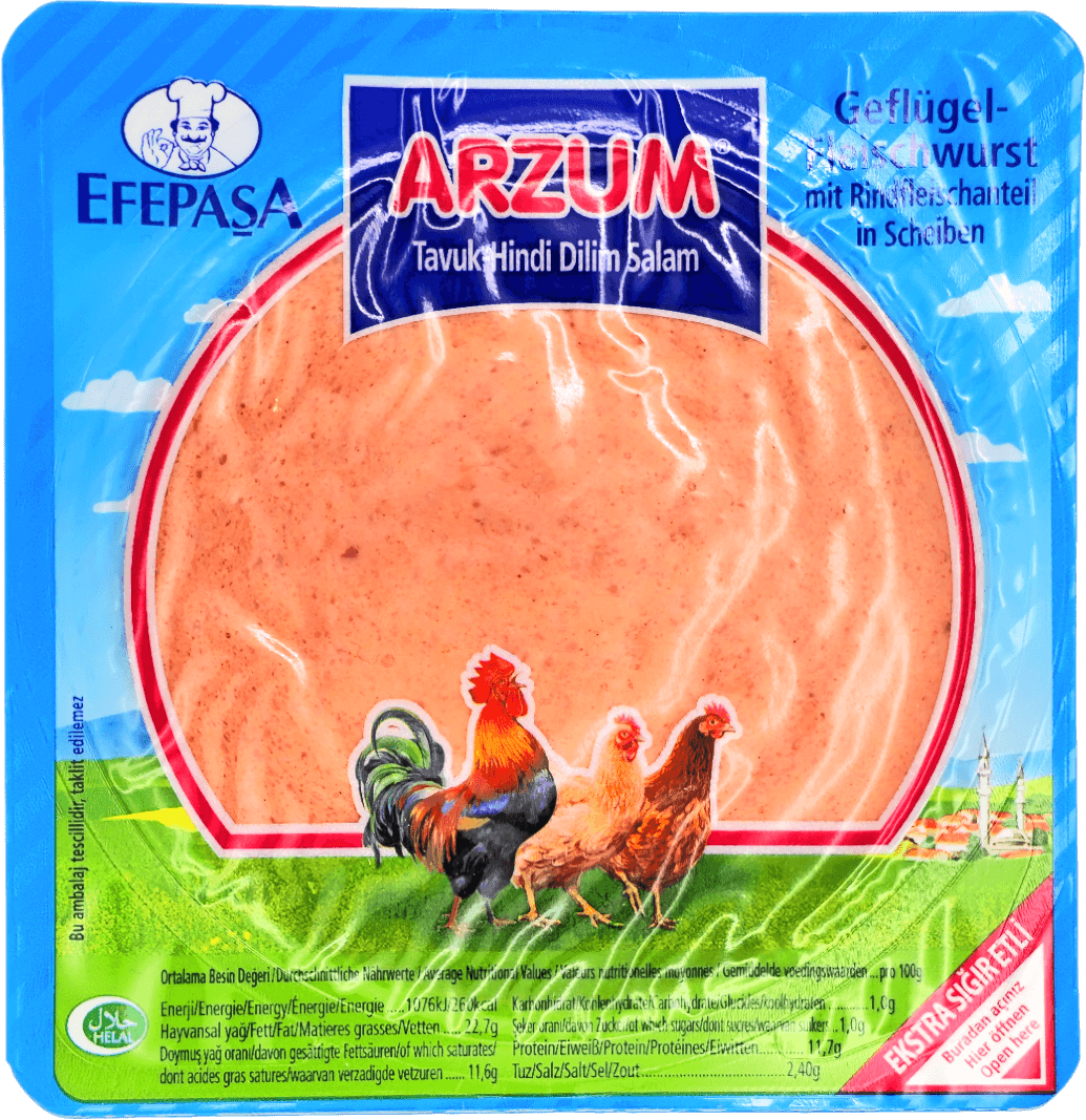 Geflügelfleischwurst mit Rindfleischanteil in Scheiben